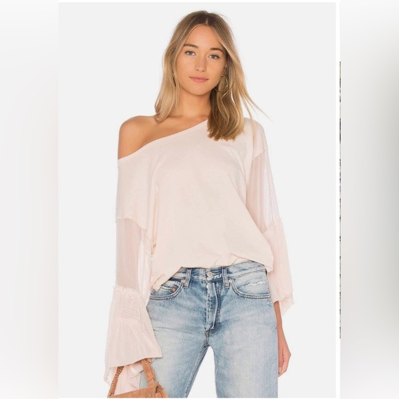 Free People Still Got It Mesh Bell Sleeve Top pink - Picture 1 of 7